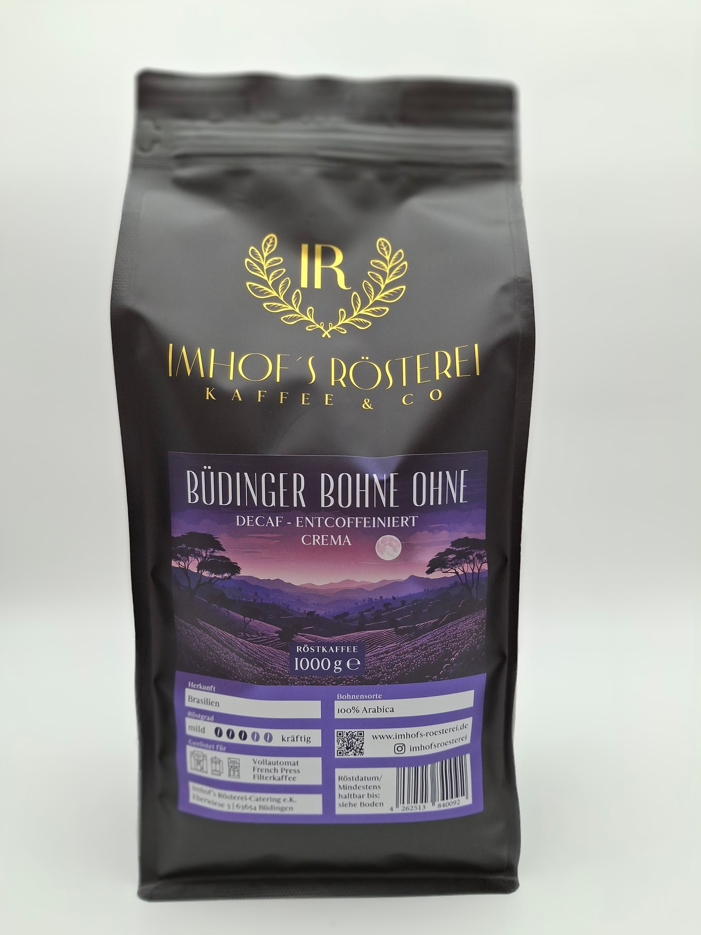Büdinger Bohne Ohne - Decaf Crema 1.000g entcoffeiniert